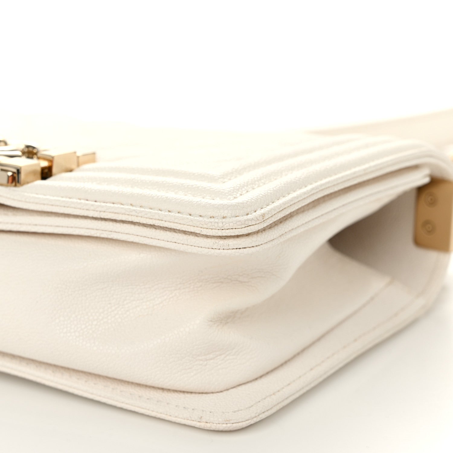 Chanel Caviar Chevron Quilted Small Boy Flap White 10 of 10