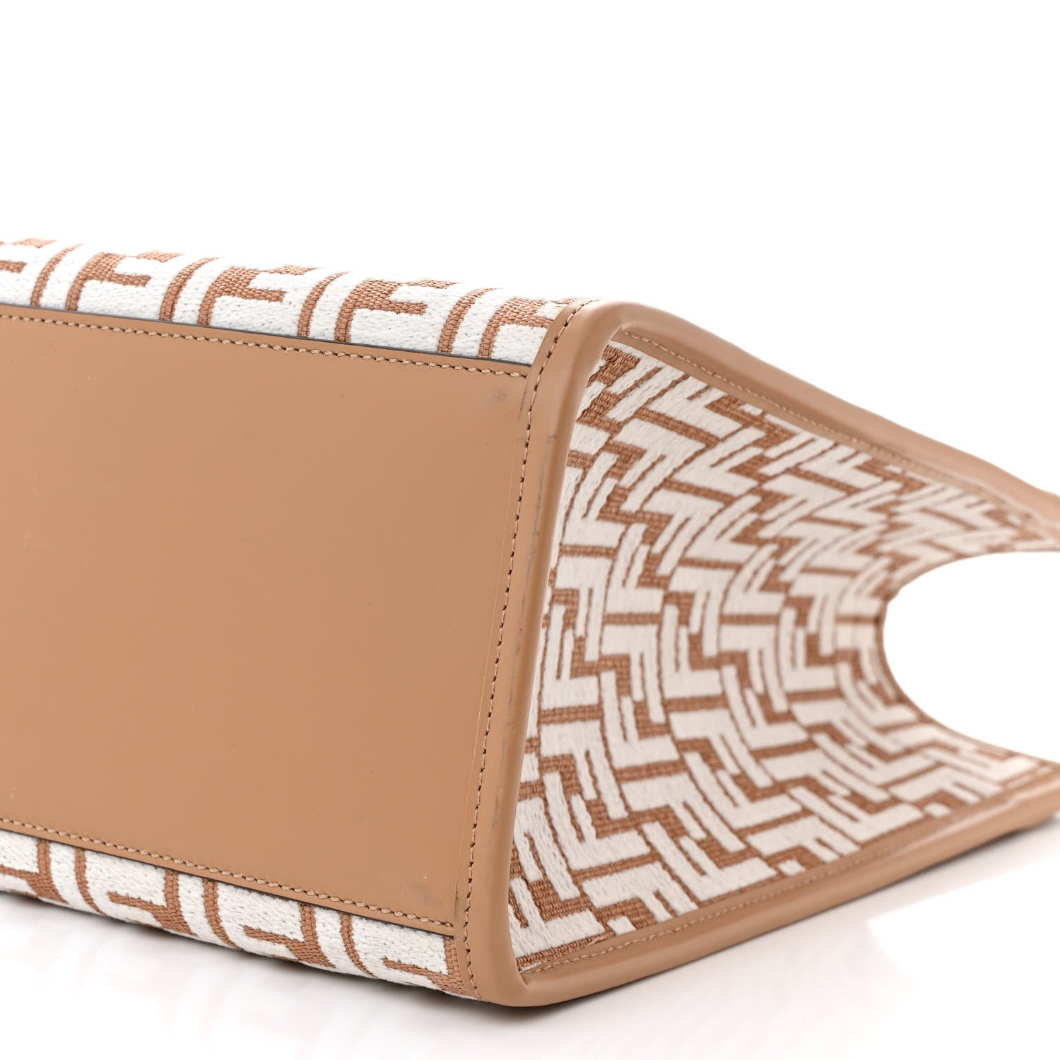 Fendi Woven Fabric Calfskin FF Medium Fendi Sunshine Shopper Tote Natural White Dark Honey 9 of 10