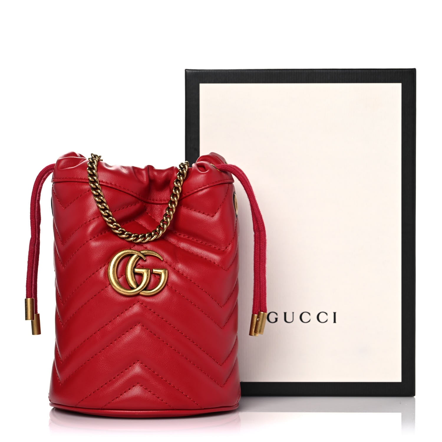 Gucci Calfskin Matelasse Mini GG Marmont 2.0 Bucket Bag Hibiscus Red 12 of 12