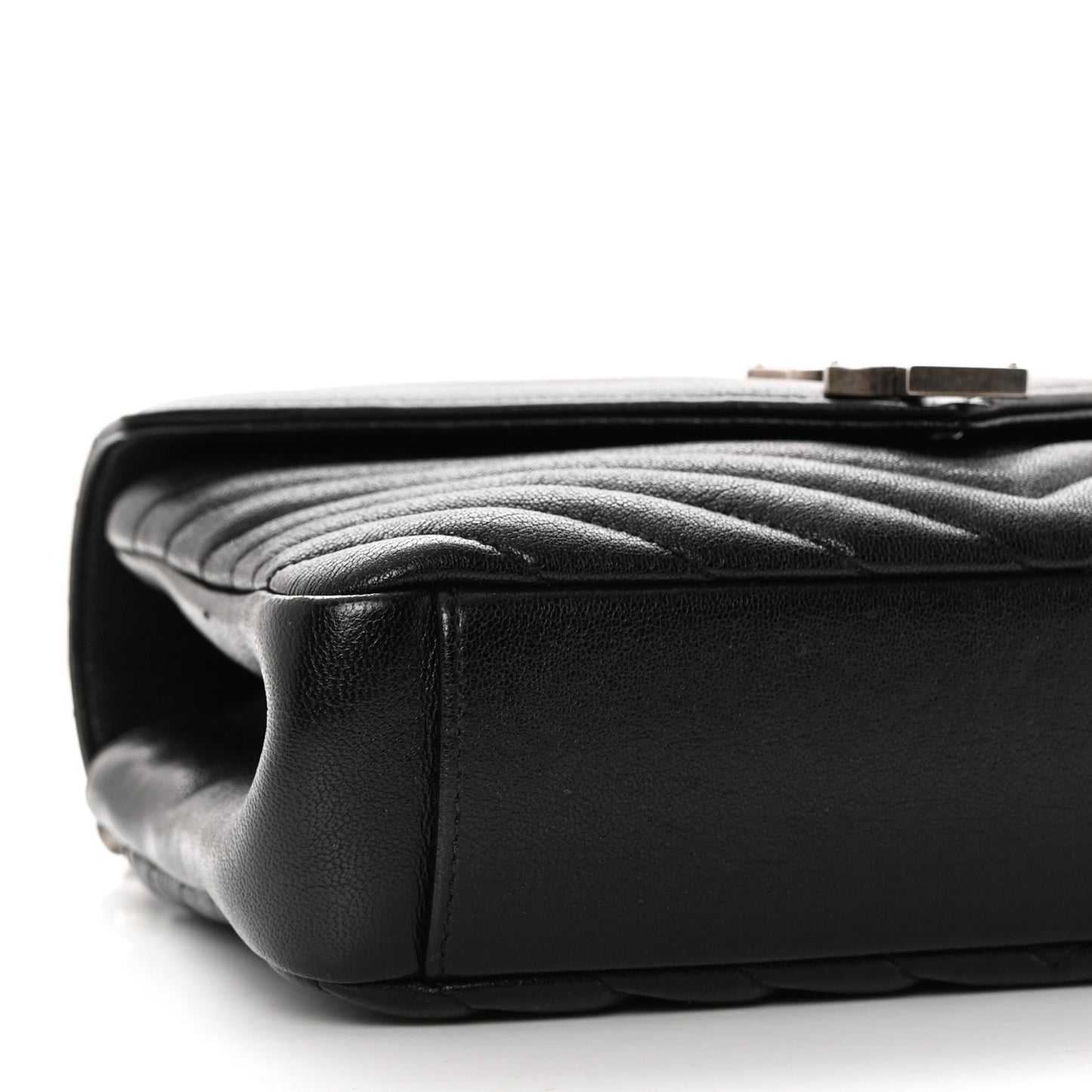 Sheepskin Matelasse Chevron Monogram Medium College Bag Black