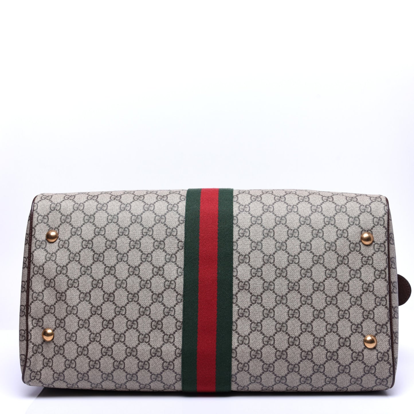 GG Supreme Monogram Textured Dollar Calfskin Web Medium Ophidia Carry-On Duffle Bag Beige Ebony New Acero