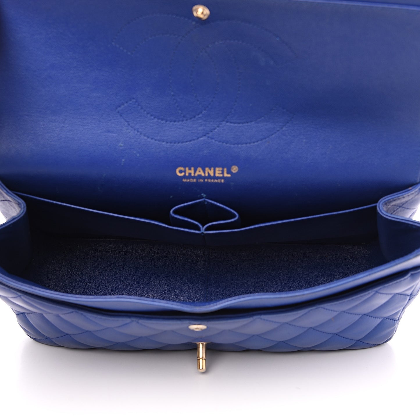 Lambskin Quilted Jumbo Double Flap Blue