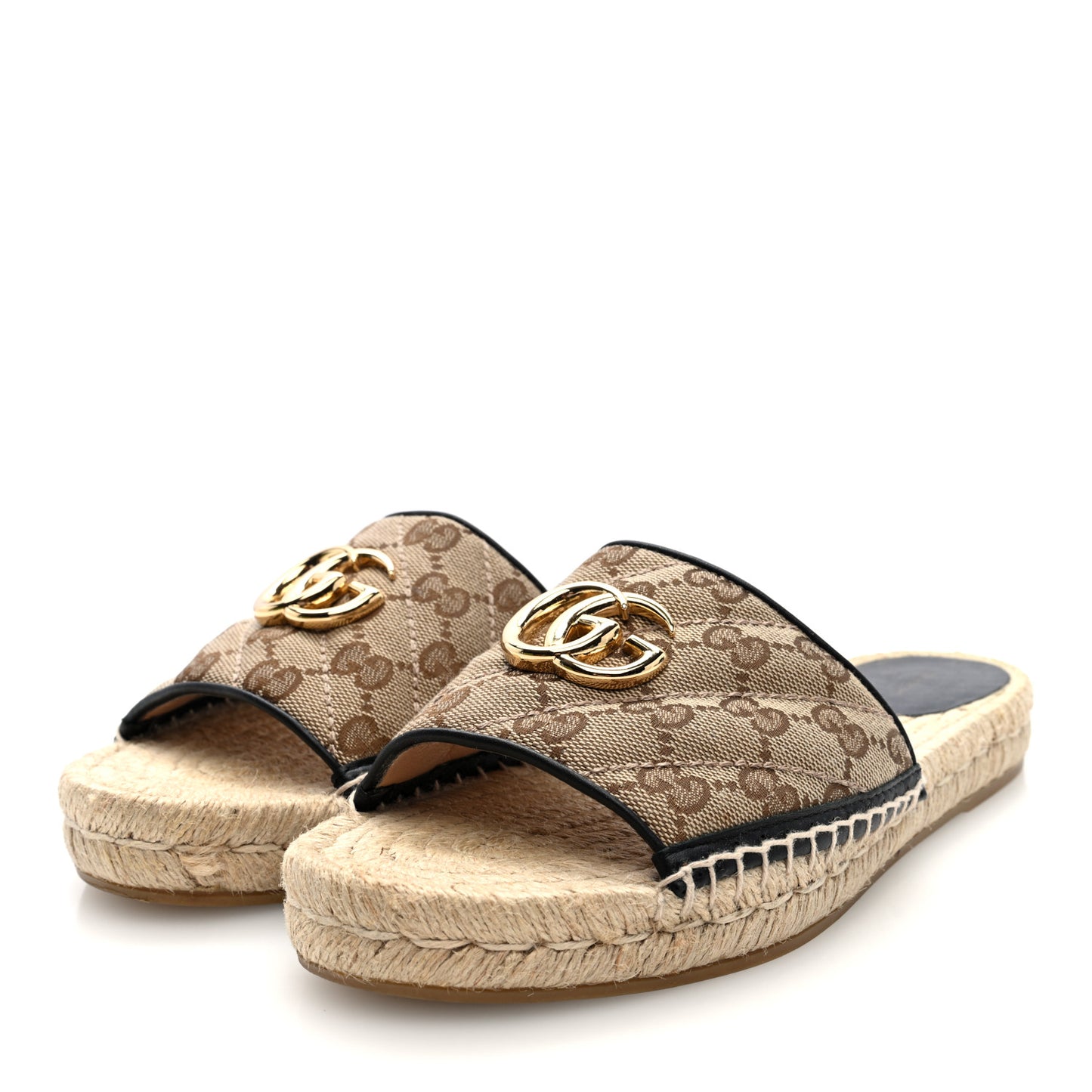 Monogram Matelasse GG Marmont Espadrille 20mm Slide Sandals 38 Beige Ebony Black