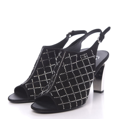 Chanel Kid Suede Strass Slingback Pumps 39 Black Silver 3 of 9