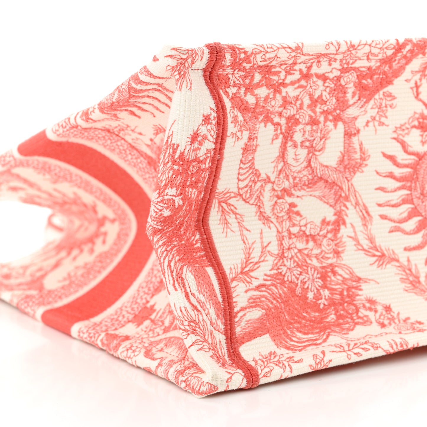 Canvas Embroidered Medium Toile De Jouy Soleil Book Tote Coral