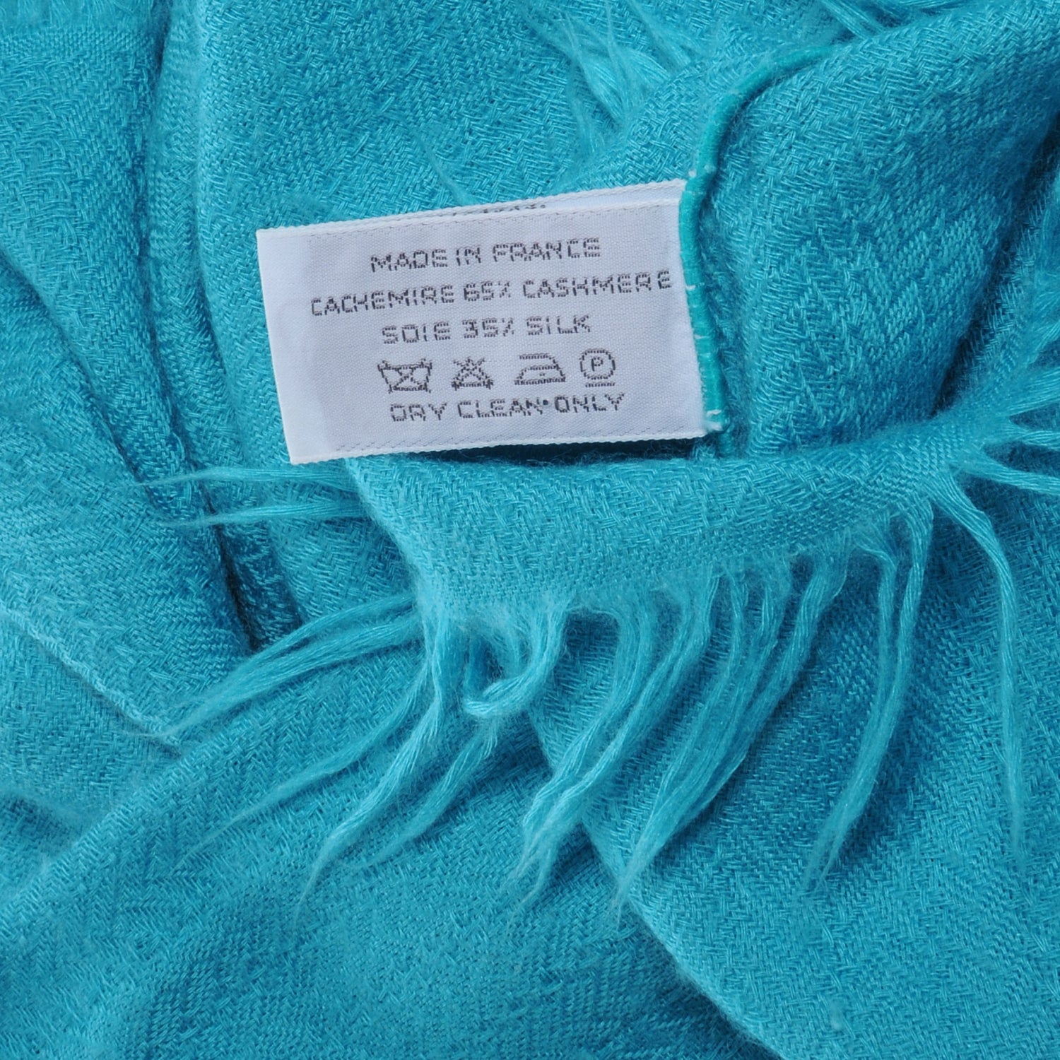 Hermes Solid Cashmere Logo Stole Scarf Turquoise 6 of 6