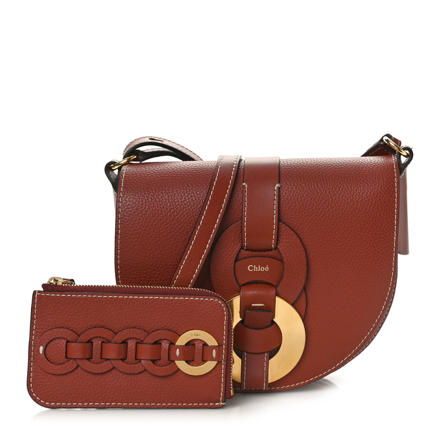 Chloe Grained Calfskin Small Darryl Saddle Crossbody Bag Sepia Brown 1 of 9