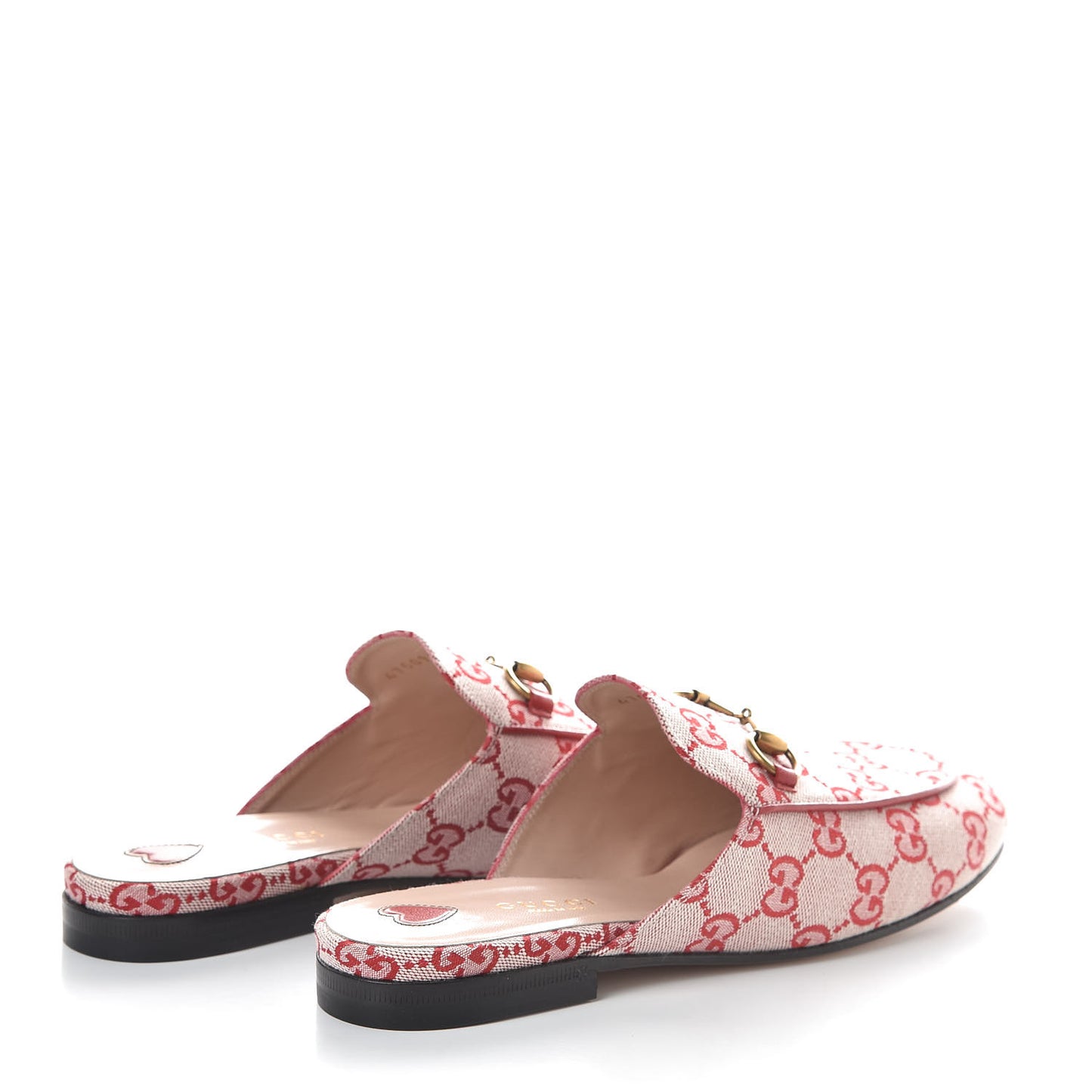 Canvas GG Monogram Horsebit Womens Princetown Slippers 36 Gardenia Hibiscus Red