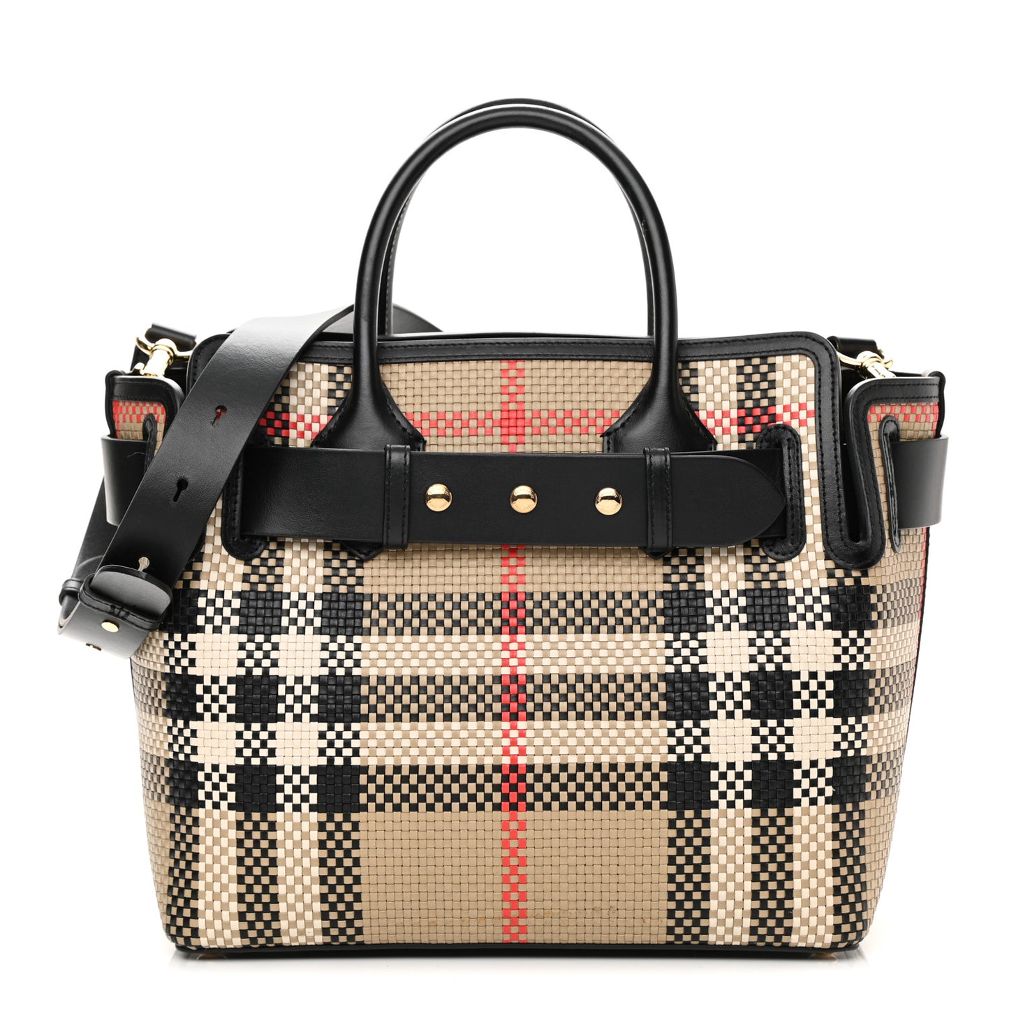Calfskin Woven Vintage Check Triple Stud Mini Belt Bag Archive Beige