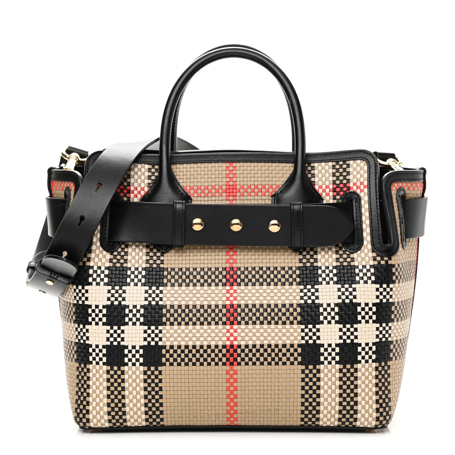 Burberry Calfskin Woven Vintage Check Triple Stud Mini Belt Bag Archive Beige 1 of 11