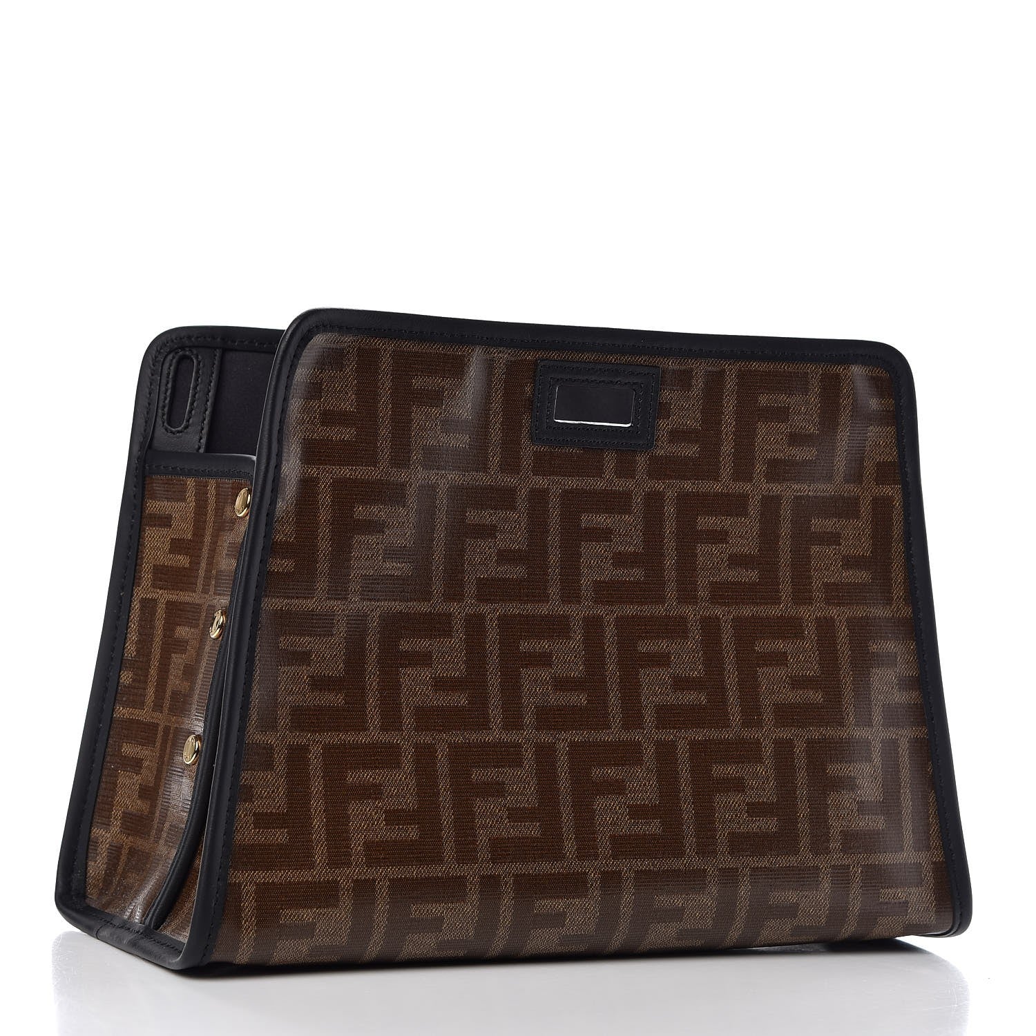 Fendi Glazed Fabric Vitello Century FF 1974 Stamp Patch Mini Peekaboo Defender Cover Mogano Panna Black 3 of 10