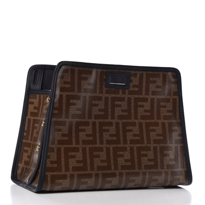 Fendi Glazed Fabric Vitello Century FF 1974 Stamp Patch Mini Peekaboo Defender Cover Mogano Panna Black 3 of 10