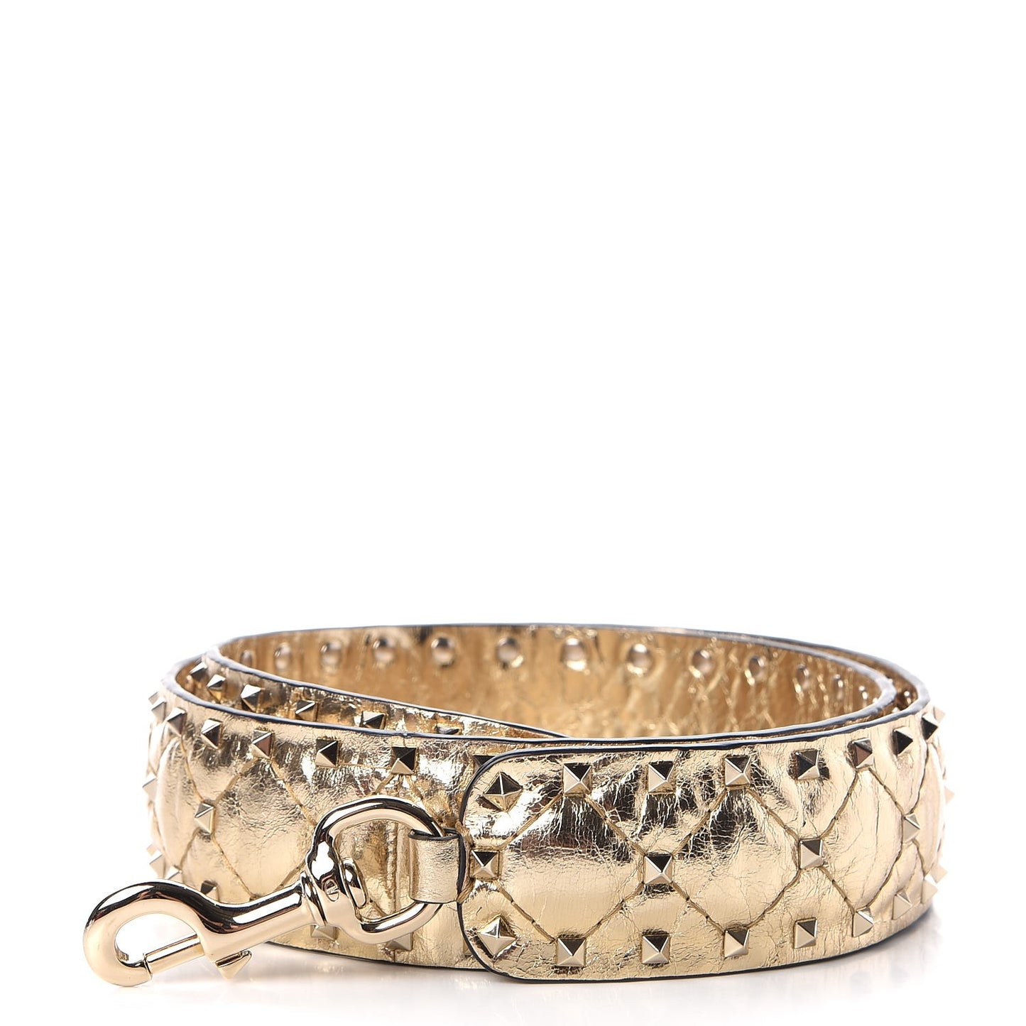 Metallic Wrinkled Lambskin Rockstud Spike Shoulder Strap Mekong