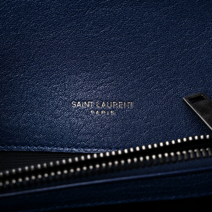 Saint Laurent Sheepskin Matelasse Chevron Monogram Medium College Bag Blue Charron 6 of 10