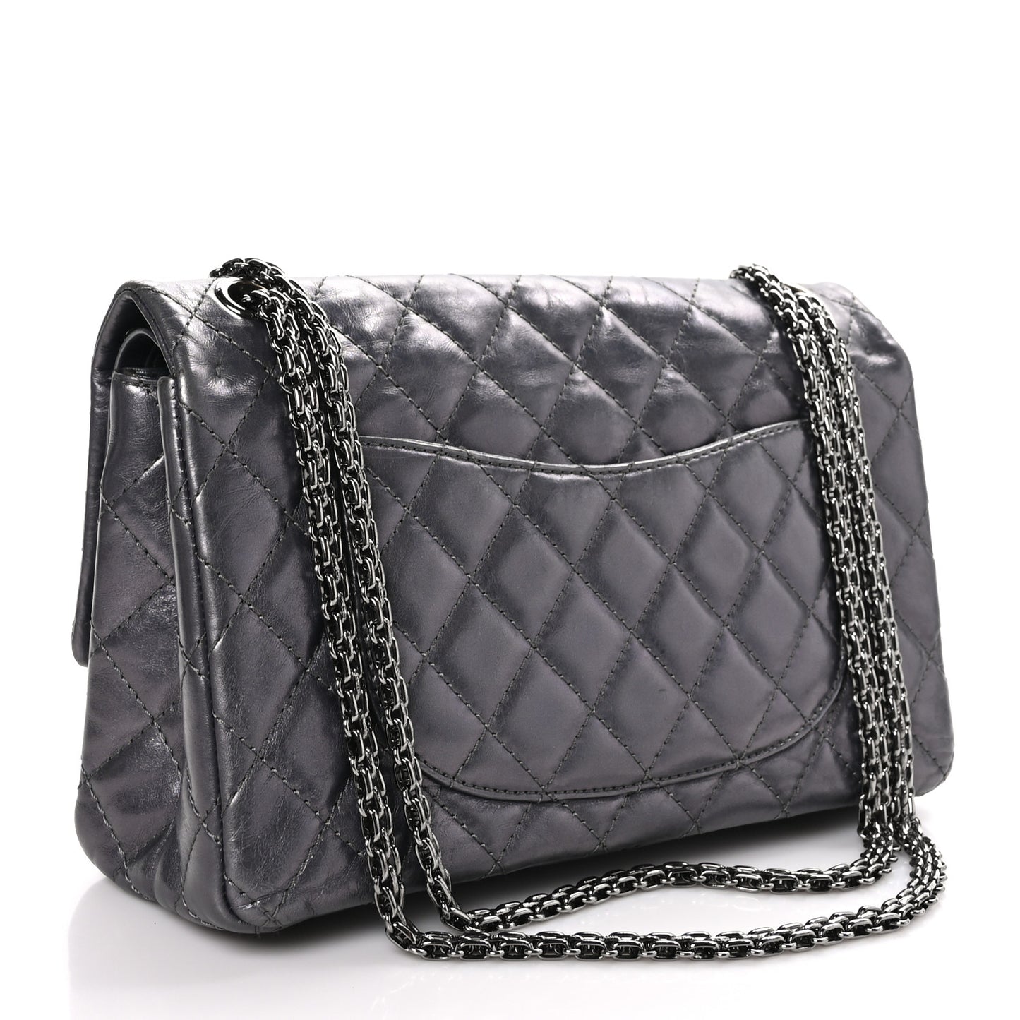Metallic Aged Calfskin Quilted Studded 2.55 Reissue 226 Flap Dark Silver