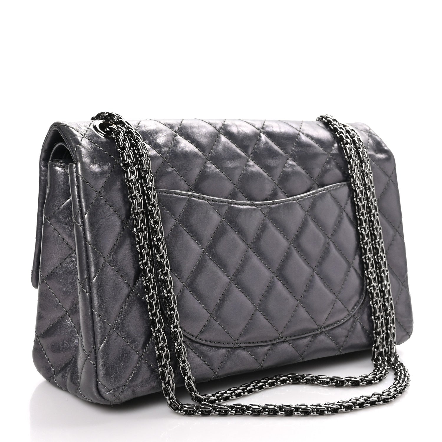Chanel Metallic Aged Calfskin Quilted Studded 2.55 Reissue 226 Flap Dark Silver 2 of 9