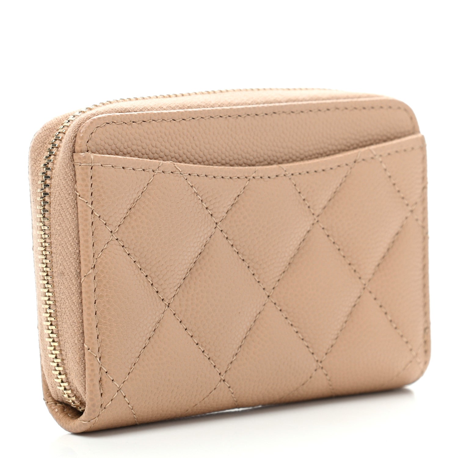 Chanel Caviar Quilted Zip Around Coin Purse Beige 3 of 8