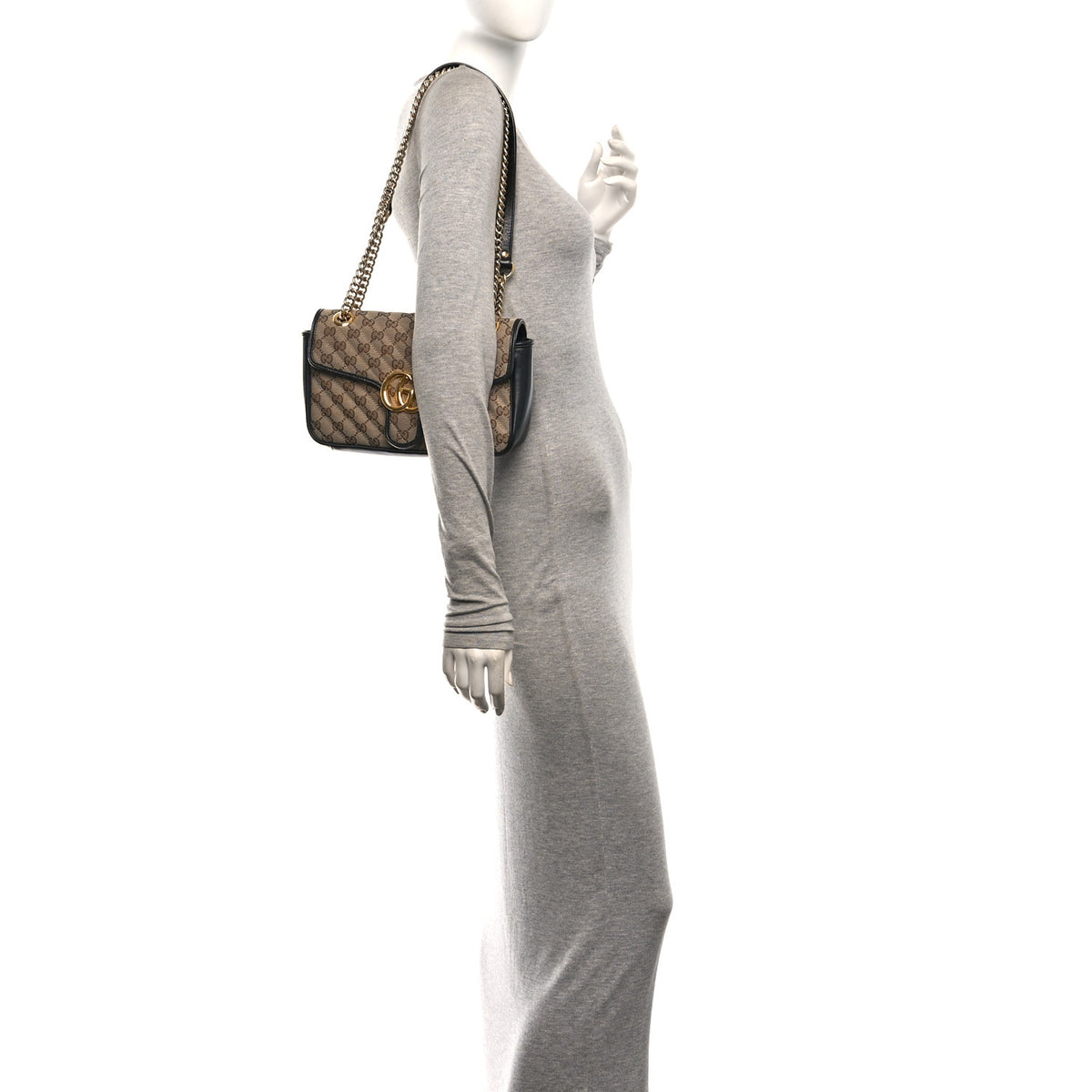 Gucci Monogram Matelasse Diagonal Small GG Marmont Shoulder Bag Beige Black 2 of 10