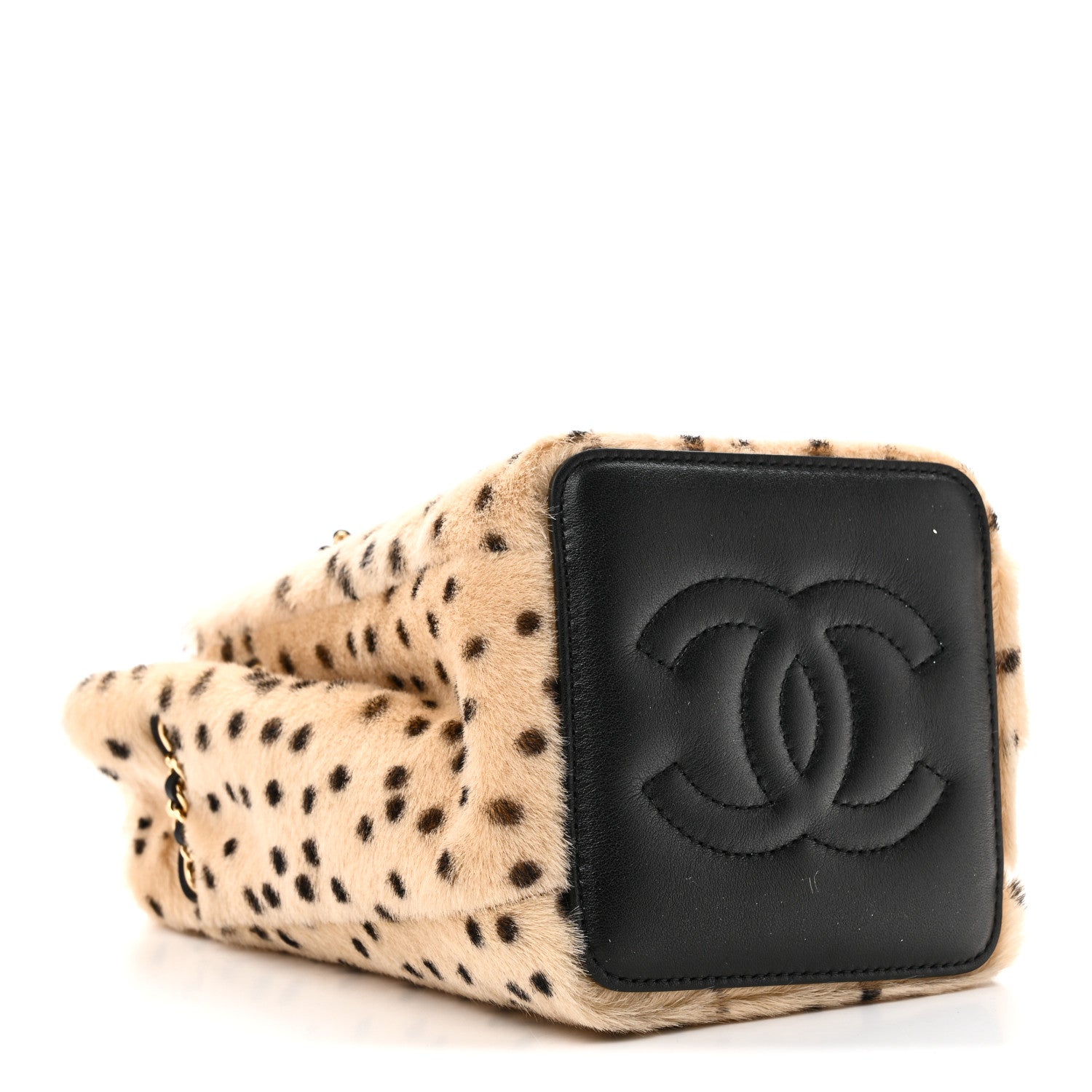 Chanel Pony Hair Cheetah Printed CC Chain Bucket Bag Light Beige Black 4 of 11