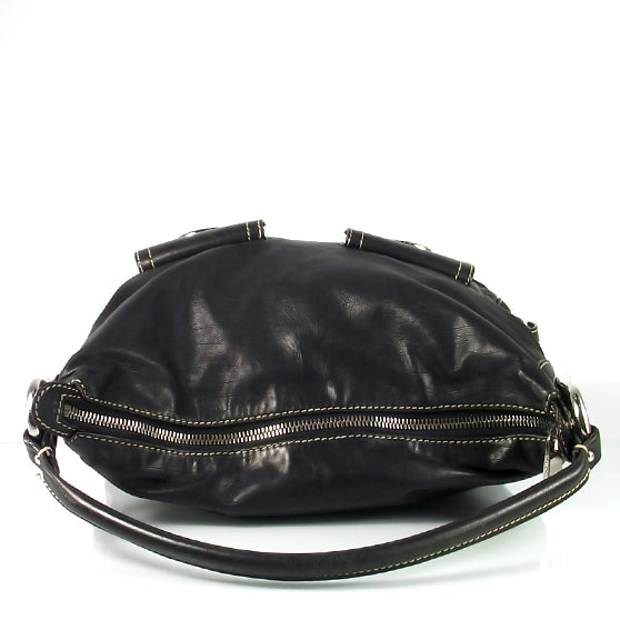 Leather Large Multipocket Hobo Black