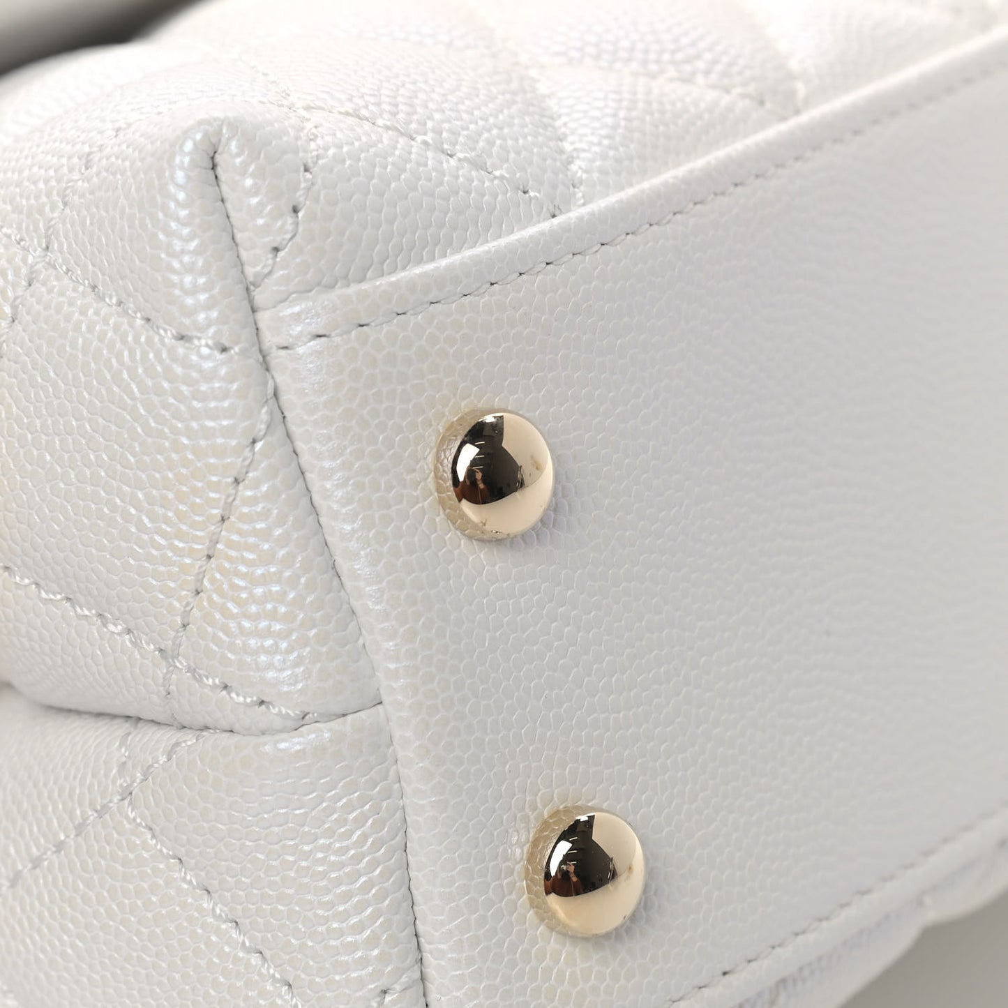 Iridescent Caviar Quilted Mini Coco Handle Flap White