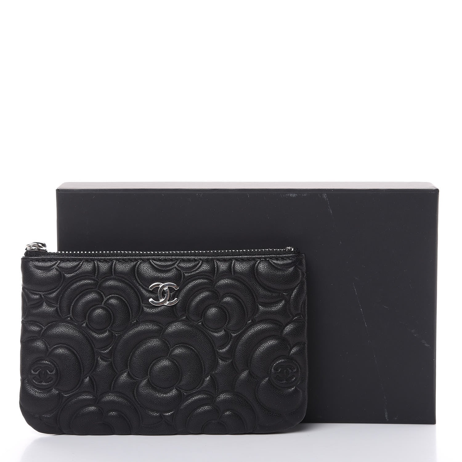 Chanel Goatskin Camellia Embossed Cosmetic Pouch Black 8 of 8