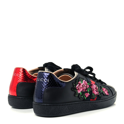 Gucci Calfskin Sequins Web Floral Womens Ace Sneakers 35 Black 4 of 12