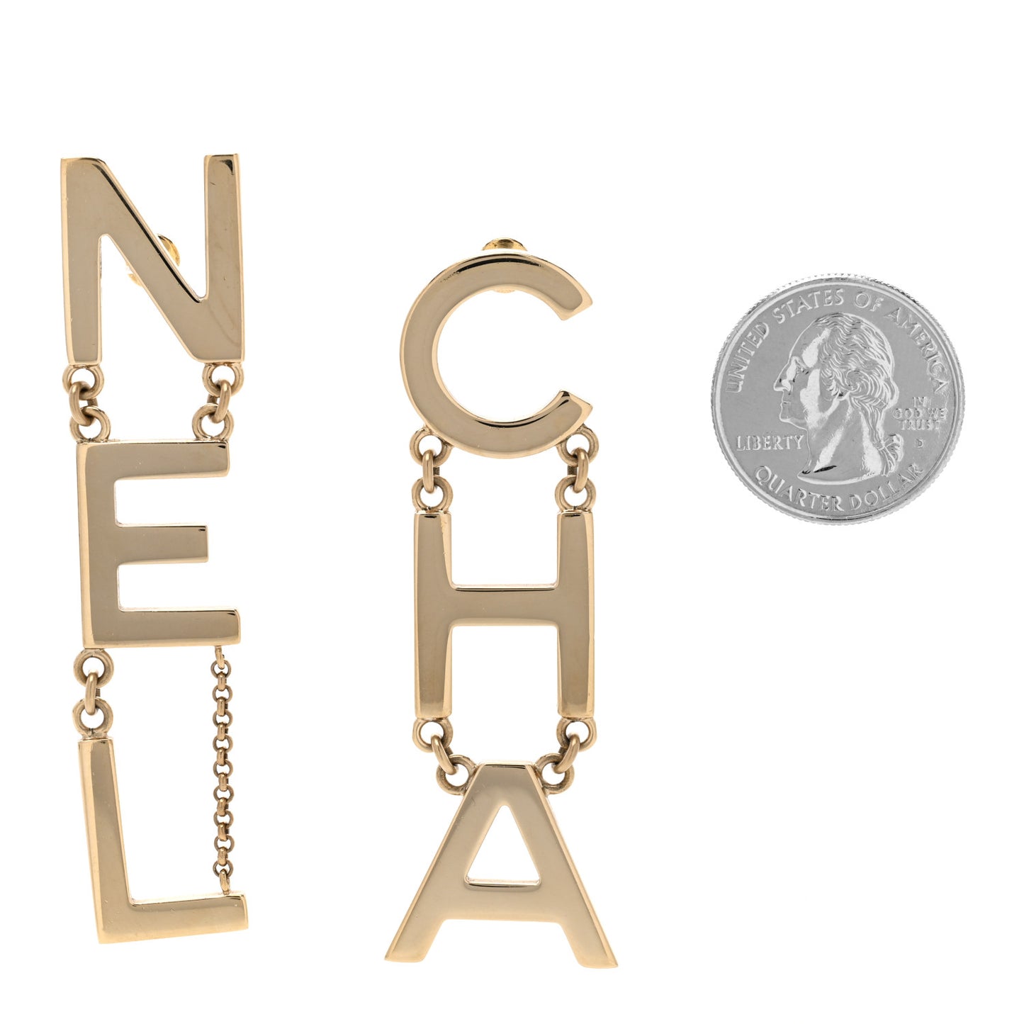 Metal Cha-Nel Logo Drop Earrings Gold