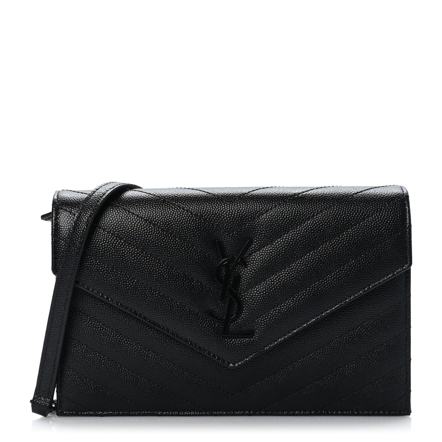 Grain De Poudre Matelasse Chevron Monogram Monochrome Envelope Chain Wallet Black