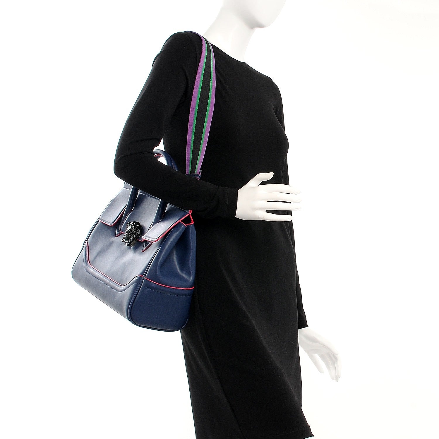 Versace Calfskin Large Palazzo Empire Bag Deep Navy 2 of 15