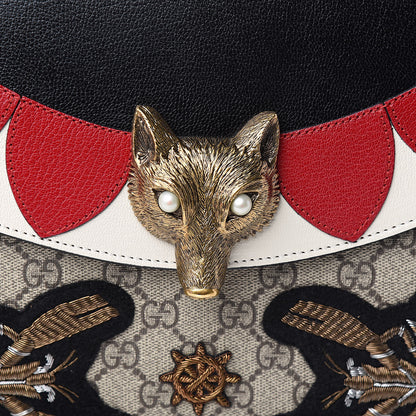 Gucci GG Supreme Monogram Goatskin Pearl Embroidered Medium Fox Broche Top Handle Bag Beige Ebony Black Hibiscus Red Mystic White 10 of 11