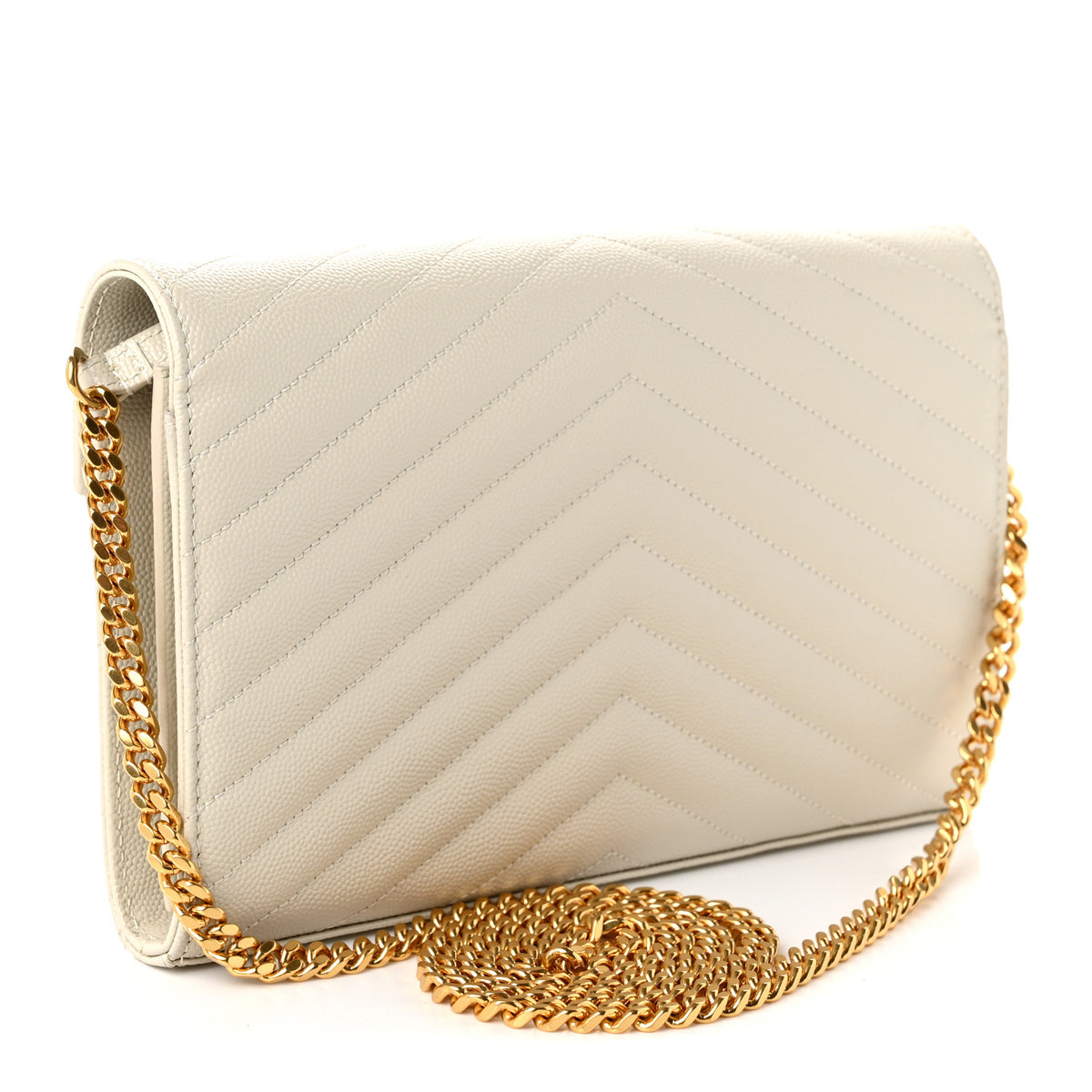 Grain De Poudre Matelasse Chevron Monogram Chain Wallet Crema Soft