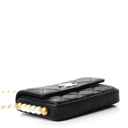 Chanel Calfskin Quilted About Pearls Card Holder Flap With Chain Black 4 of 12