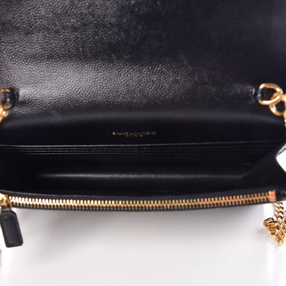 Saint Laurent Grain De Poudre Matelasse Chevron Monogram Envelope Chain Wallet Black 5 of 9