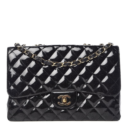 Chanel Patent Quilted Sparkle Glitter Jumbo Single Flap Black 1 of 11