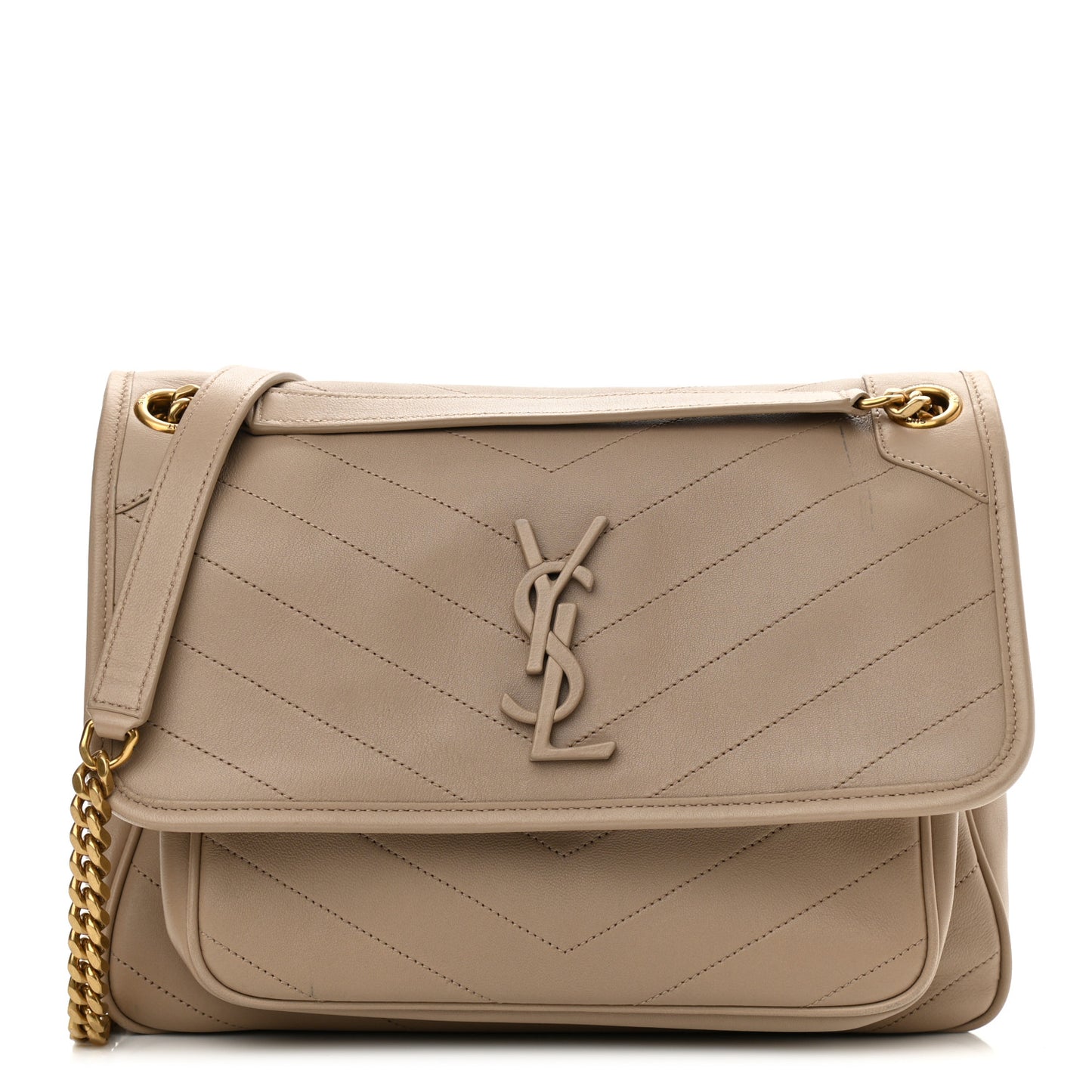 Lambskin Matelasse Monogram Medium Niki Chain Satchel Dark Beige