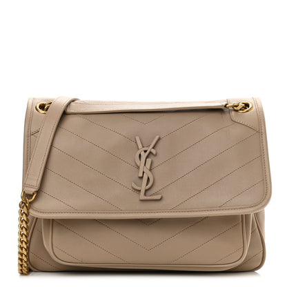 Saint Laurent Lambskin Matelasse Monogram Medium Niki Chain Satchel Dark Beige 1 of 11