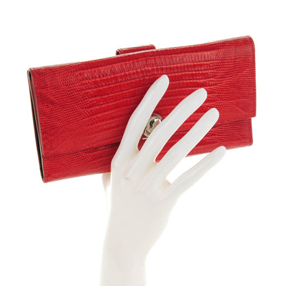Alexander McQueen Snakeskin Calfskin Embossed Skull Continental Wallet Red 2 of 9