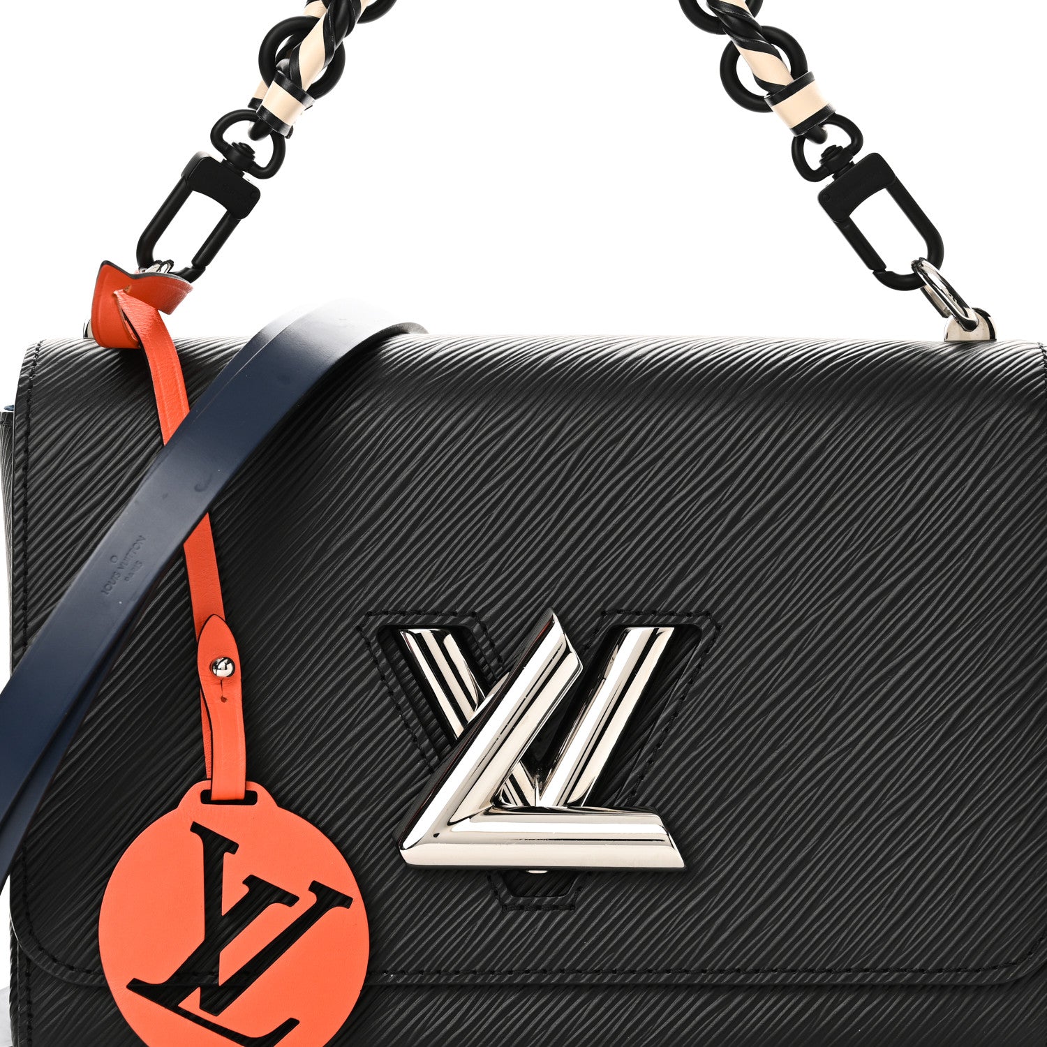 Louis Vuitton Epi Twist Braided Strap Shoulder Bag MM Black Orange Fluo Cobalt 8 of 11