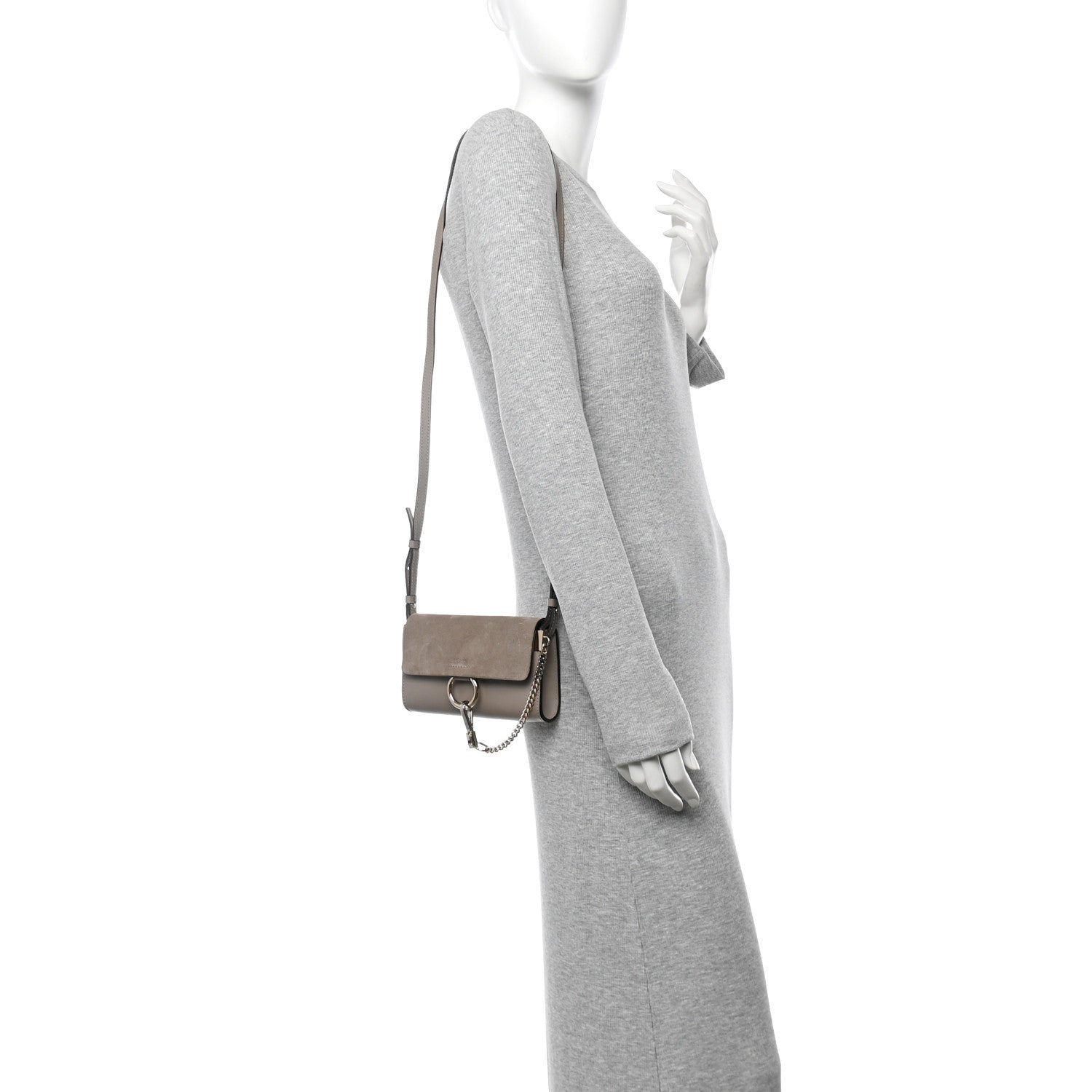 Chloe Suede Calfskin Mini Faye Shoulder Bag Motty Grey 2 of 10