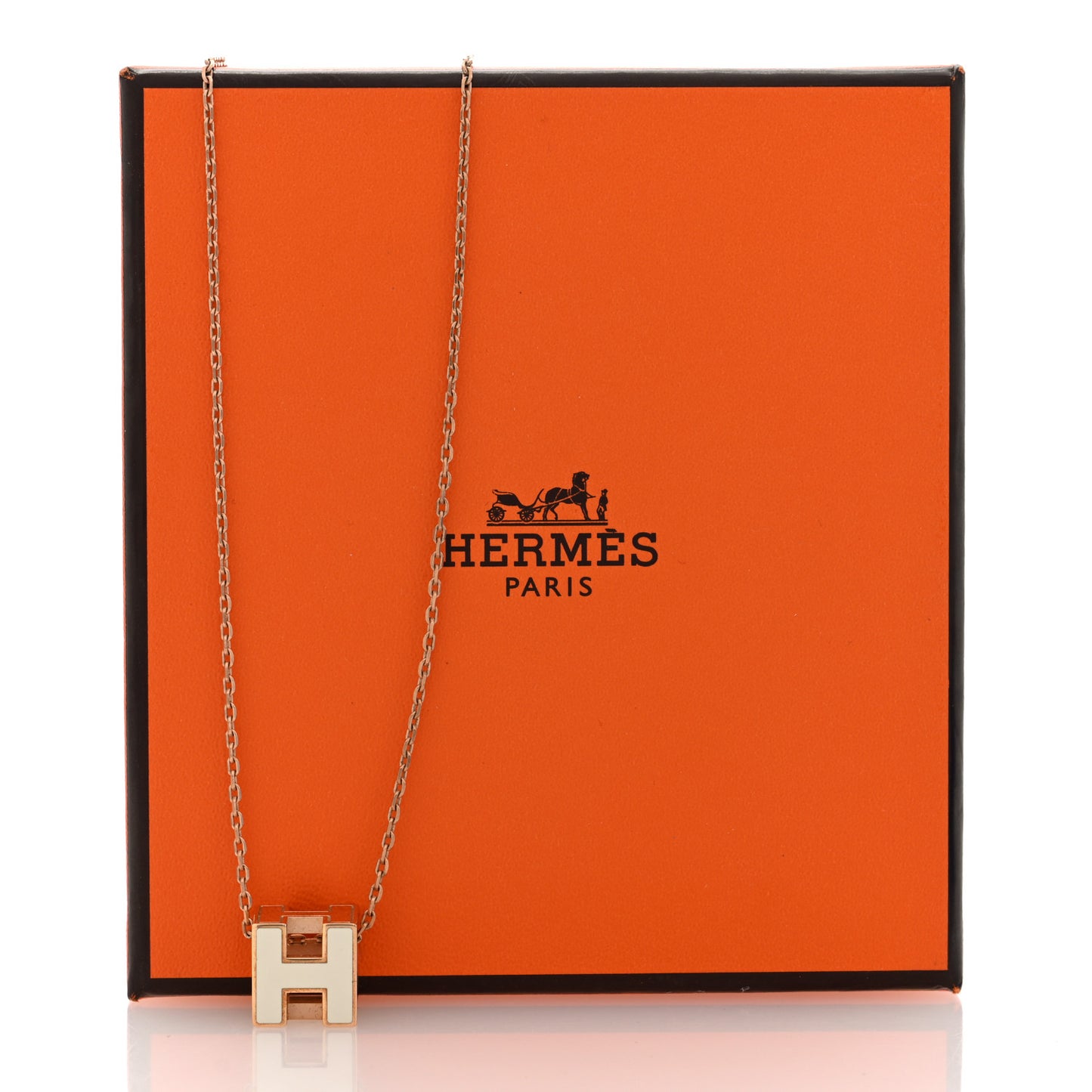Rose Gold Lacquered Cage d'H Pendant Necklace White
