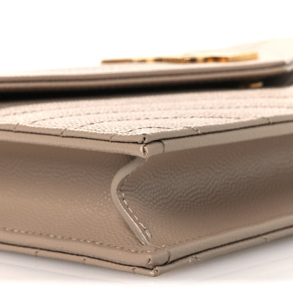 Saint Laurent Grain De Poudre Matelasse Chevron Monogram Envelope Chain Wallet Dark Beige 9 of 11