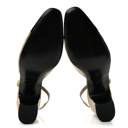 Chanel Lambskin Patent Calfskin Quilted Cap Toe CC Slingback Pumps 37.5 Beige Black 6 of 9