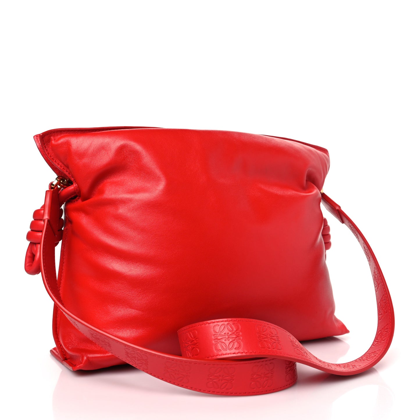 Shiny Nappa Lambskin Puffer Flamenco Knot Clutch Lipstick Red