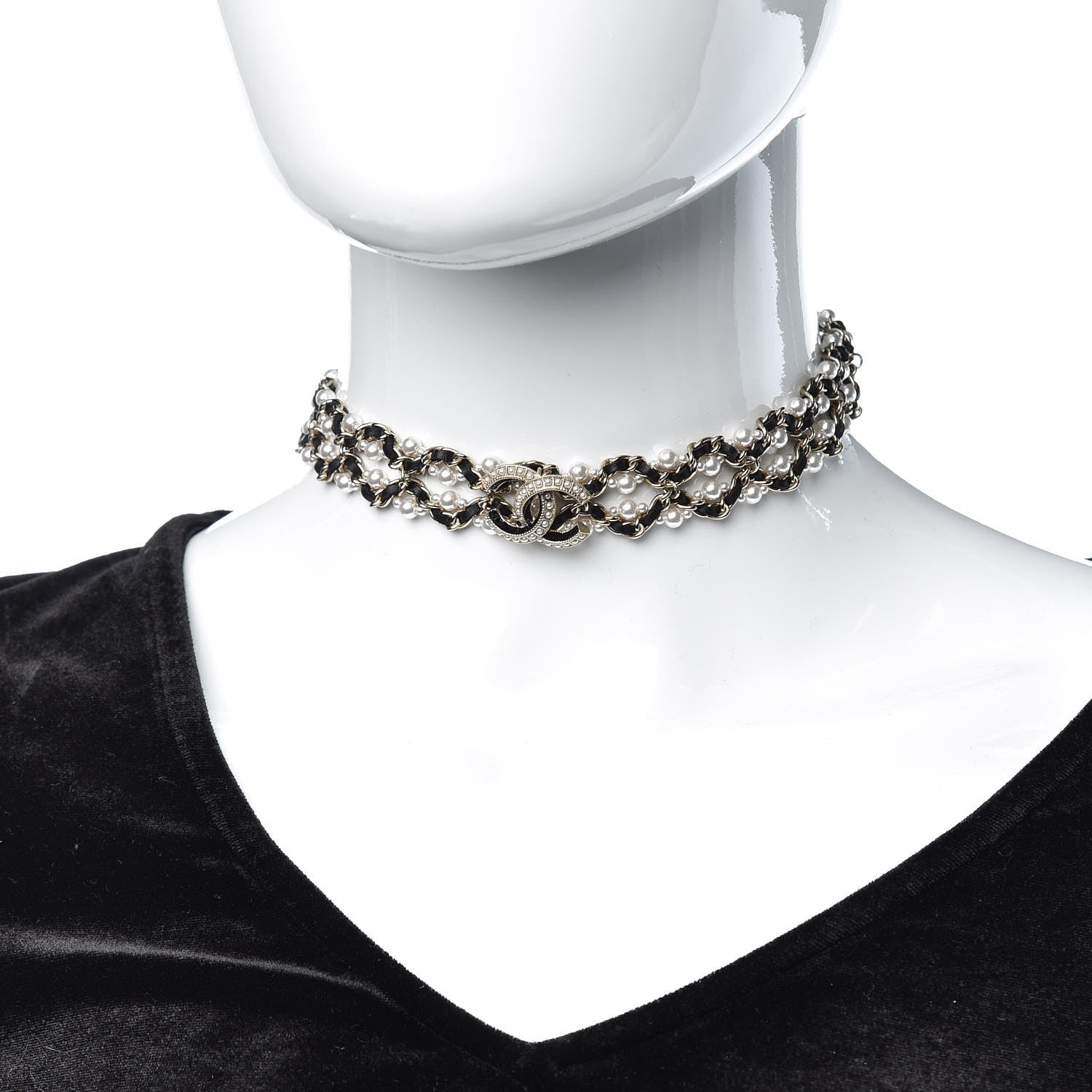 Chanel Pearl Lambskin CC Chain Twist Choker Necklace Black Gold 2 of 4