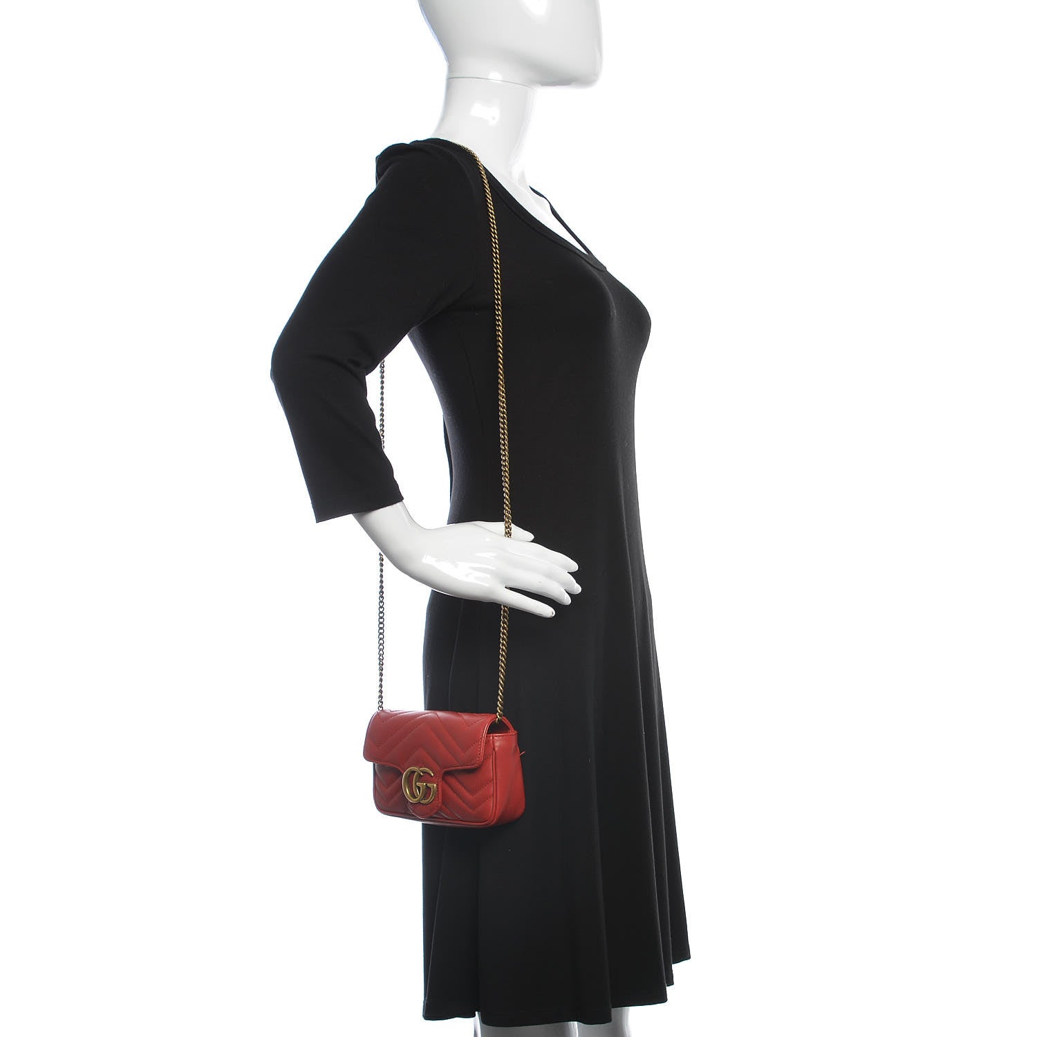Gucci Calfskin Matelasse Super Mini GG Marmont Shoulder Bag Hibiscus Red 2 of 10