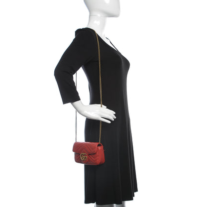 Gucci Calfskin Matelasse Super Mini GG Marmont Shoulder Bag Hibiscus Red 2 of 10
