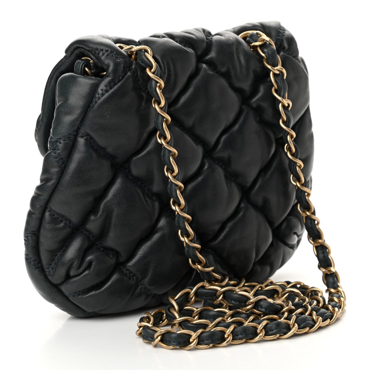Lambskin Mini Bubble Quilt Flap Dark Blue