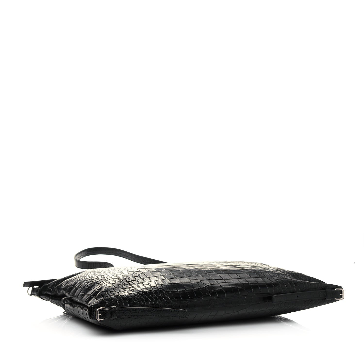 Saint Laurent Calfskin Crocodile Embossed Large Convertible ID Bag Black 4 of 10