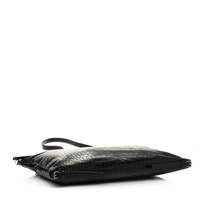 Saint Laurent Calfskin Crocodile Embossed Large Convertible ID Bag Black 4 of 10